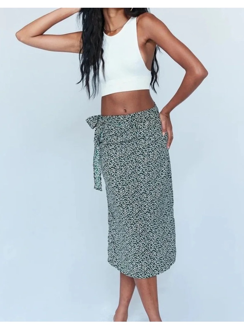 Princess Polly Forest Green Dotted Floral Midi Skirt